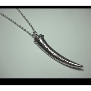 Antique Silver Tone Tusk Pendant, Textured Tusk Necklace Men's or Women's